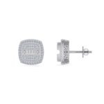 10K White Gold Round Baguette Diamond Square Shape Designer Mens Stud Earring 1/3 Cttw