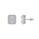 10K White Gold Round Baguette Diamond Square Shape Designer Mens Stud Earring 3/8 Cttw