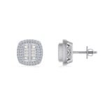 10K White Gold Round Baguette Diamond Square Shape Designer Mens Stud Earring 1/3 Cttw