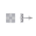10K White Gold Round Baguette Diamond Square Shape Designer Mens Stud Earring 1/3 Cttw