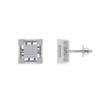 10K White Gold Round Baguette Diamond Square Shape Designer Mens Stud Earring 3/8 Cttw