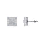 10K White Gold Round Baguette Diamond Square Shape Designer Mens Stud Earring 3/8 Cttw
