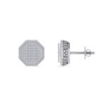 10K White Gold Round Diamond Octagon Shape Designer Mens Stud Earring 1/4 Cttw