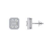 10K White Gold Round Baguette Diamond Square Shape Designer Mens Stud Earring 1/3 Cttw