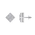 10K White Gold Round Baguette Diamond Square Shape Designer Mens Stud Earring 1/3 Cttw