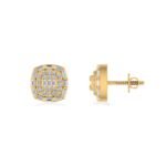 10K Yellow Gold Round Baguette Diamond Square Designer Earring 1/2 Cttw