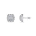 10K White Gold Round Baguette Diamond Square Designer Earring 1/2 Cttw