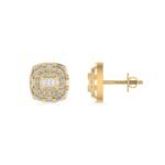 10K Yellow Gold Round Baguette Diamond Square Designer Earring 3/4 Cttw