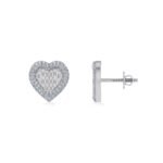 10K White Gold Round Baguette Diamond Halo Heart Designer Earring 1/2 Cttw
