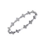 10K White Gold Round Baguette Diamond Cross Religious 8 Inch Bracelet 2 Cttw