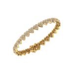 10K Yellow Gold Round Diamond Heart Designer 7 Inch Bracelet 2-7/8 Cttw