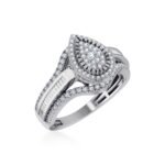 10K White Gold Round Baguette Diamond Pear Shape Sz 7 Designer Ladies Ring 3/4 Cttw