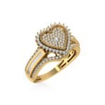 10K Yellow Gold Round Baguette Diamond Heart Shape Sz 7 Designer Ladies Ring 3/4 Cttw