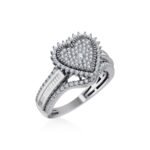 10K White Gold Round Baguette Diamond Heart Shape Sz 7 Designer Ladies Ring 3/4 Cttw