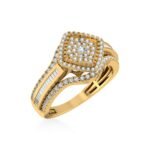 10K Yellow Gold Round Baguette Diamond Square Head Sz 7 Designer Ladies Ring 3/4 Cttw
