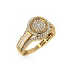 10K Yellow Gold Round Baguette Diamond Halo Sz 7 Designer Ladies Ring 7/8 Cttw