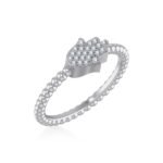 10K White Gold Round Diamond Hamza Hand Sz 7 Designer Ladies Ring 1/8 Cttw