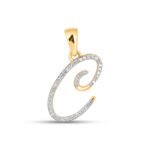 10K Yellow Gold Round Diamond C Letter Initial Pendant 1/8 Cttw