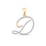 10K Yellow Gold Round Diamond D Letter Initial Pendant 1/6 Cttw