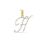 10K Yellow Gold Round Diamond H Letter Initial Pendant 1/10 Cttw