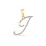 10K Yellow Gold Round Diamond I Letter Initial Pendant 1/10 Cttw