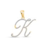 10K Yellow Gold Round Diamond K Letter Initial Pendant 1/8 Cttw