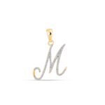 10K Yellow Gold Round Diamond M Letter Initial Pendant 1/8 Cttw