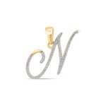 10K Yellow Gold Round Diamond N Letter Initial Pendant 1/8 Cttw