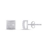 10K White Gold Round Diamond Square Stud Earring 1/10 Cttw