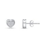 10K White Gold Round Diamond Heart Stud Earring 1/10 Cttw