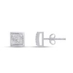 10K White Gold Round Diamond Square Stud Earring 1/10 Cttw