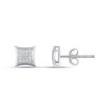 10K White Gold Round Diamond Square Stud Earring 1/10 Cttw