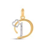 10K Yellow Gold Round Diamond D Letter Initial With Heart Pendant 1/10 Cttw