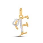 10K Yellow Gold Round Diamond F Letter Initial With Heart Pendant 1/10 Cttw