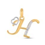 10K Yellow Gold Round Diamond H Letter Initial With Heart Pendant 1/10 Cttw