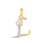 10K Yellow Gold Round Diamond L Letter Initial With Heart Pendant 1/10 Cttw