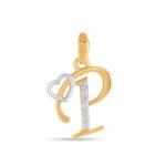 10K Yellow Gold Round Diamond P Letter Initial With Heart Pendant 1/10 Cttw