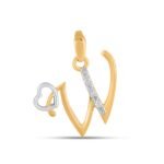 10K Yellow Gold Round Diamond W Letter Initial With Heart Pendant 1/10 Cttw