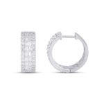 10K White Gold Round Baguette Diamond 3 Row Designer Hoop Earring 1 Cttw