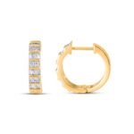10K Yellow Gold Round Taper Diamond Designer Hoop Earring 3/8 Cttw