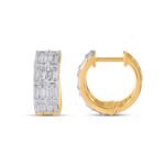 10K Yellow Gold Baguette Diamond Designer Hoop Earring 3/4 Cttw