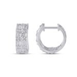 10K White Gold Baguette Diamond Designer Hoop Earring 3/4 Cttw
