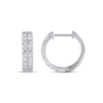 10K White Gold Round Diamond Designer Hoop Earring 1 Cttw
