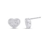 10K White Gold Round Baguette Diamond Heart Earring 1/3 Cttw
