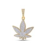10K Yellow Gold Round Diamond Weed Leaf Pendant 1-1/2 Cttw