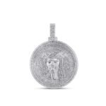 10K White Gold Round Baguette Diamond Jesus Face Religious Pendant 2 Cttw
