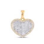 10K Yellow Gold Round Baguette Diamond Heart Pendant 1/2 Cttw