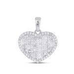 10K White Gold Round Baguette Diamond Heart Pendant 1/2 Cttw