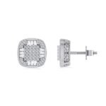 Sterling Silver Round Baguette Diamond Square Shape Mens Designer Stud Earring 1/3 Cttw