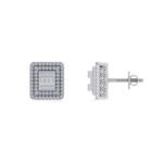 Sterling Silver Round Baguette Diamond Square Shape Mens Designer Stud Earring 1/3 Cttw